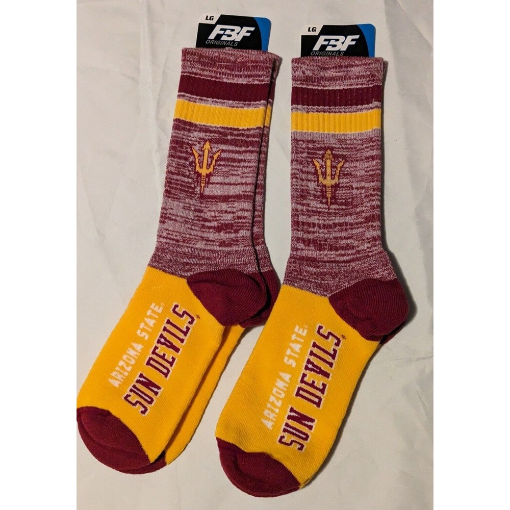 * Arizona State For Bare Feet Unisex Crew Socks Size Large 10-13 NWT 2x Pairs